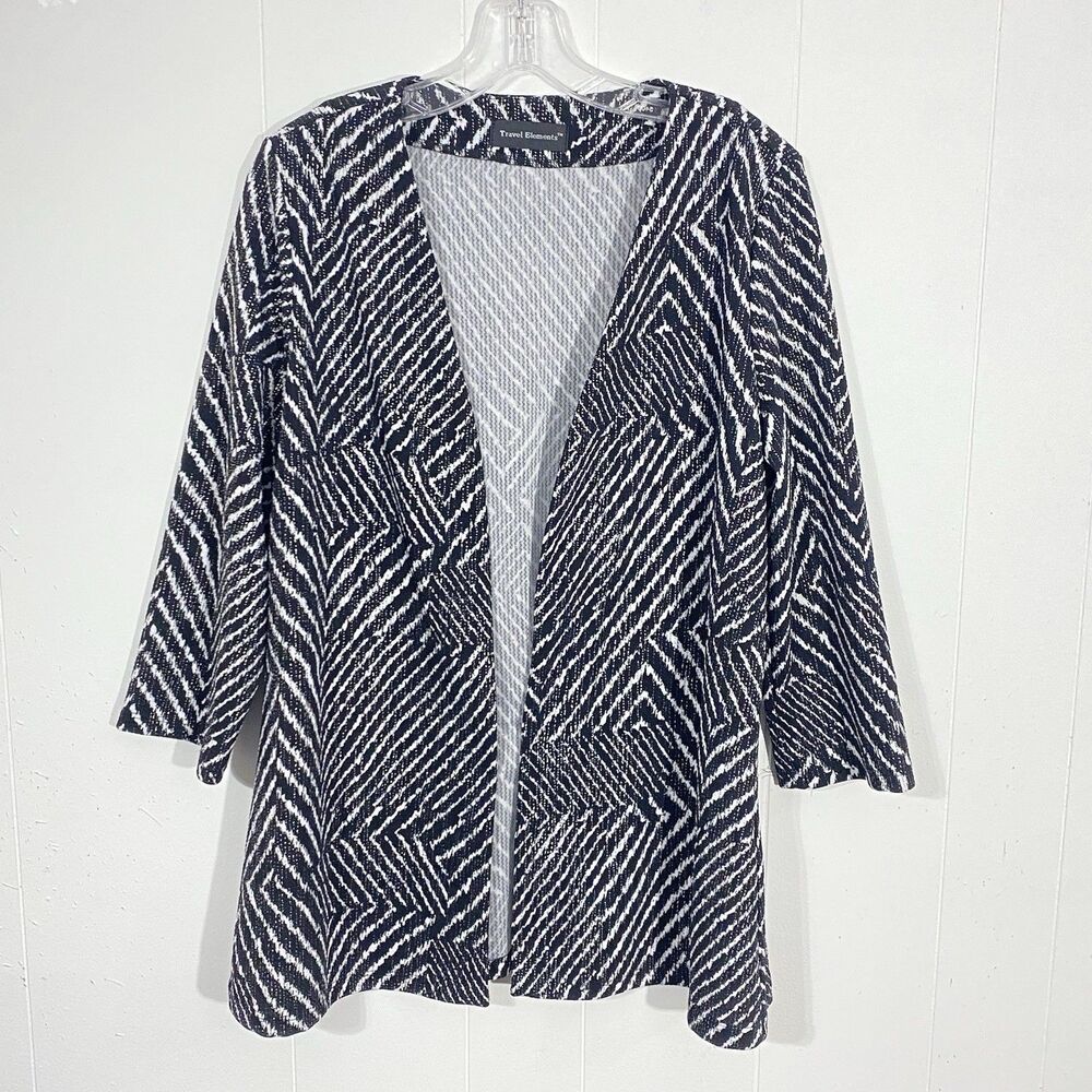 Travel Elements Tunic Jacket L Black White SILVER Open Stretch Travel Knit